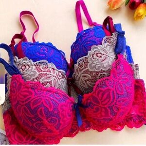 6️⃣3️⃣3️⃣ Lace Bra Trio - Pink, Blue,and brown